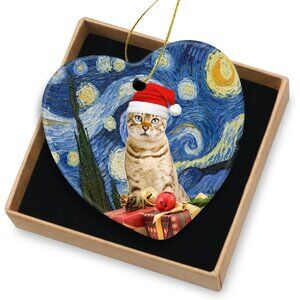 🆕 Christmas Ornament Decorations Ceramic Tree Bengal Cat Xmas Hat Lover Gifts
